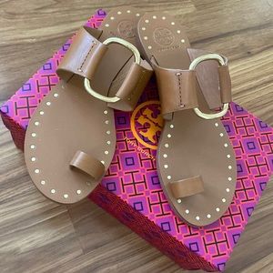 Tory Burch Ravello Studded Leather Tan  Sandals